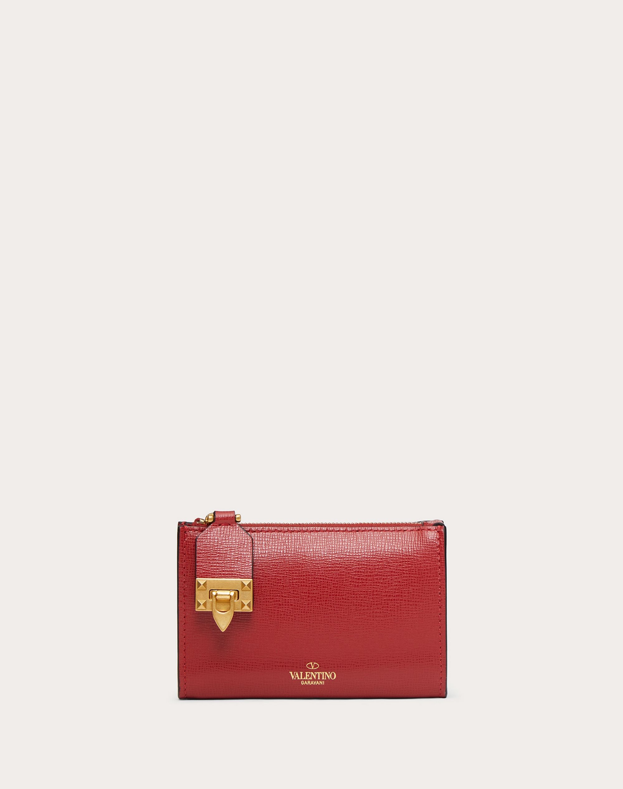 VALENTINO GARAVANI ROCKSTUD ZIPPER COIN PURSE AND CARDHOLDER IN GRAINY CALFSKIN LEATHER - 1