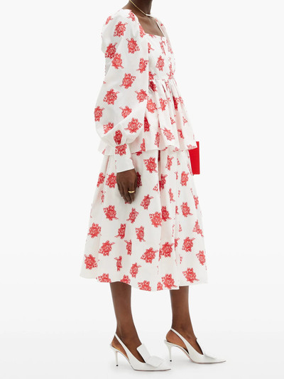 Erdem Ina pleated rose fil-coupé twill midi skirt outlook