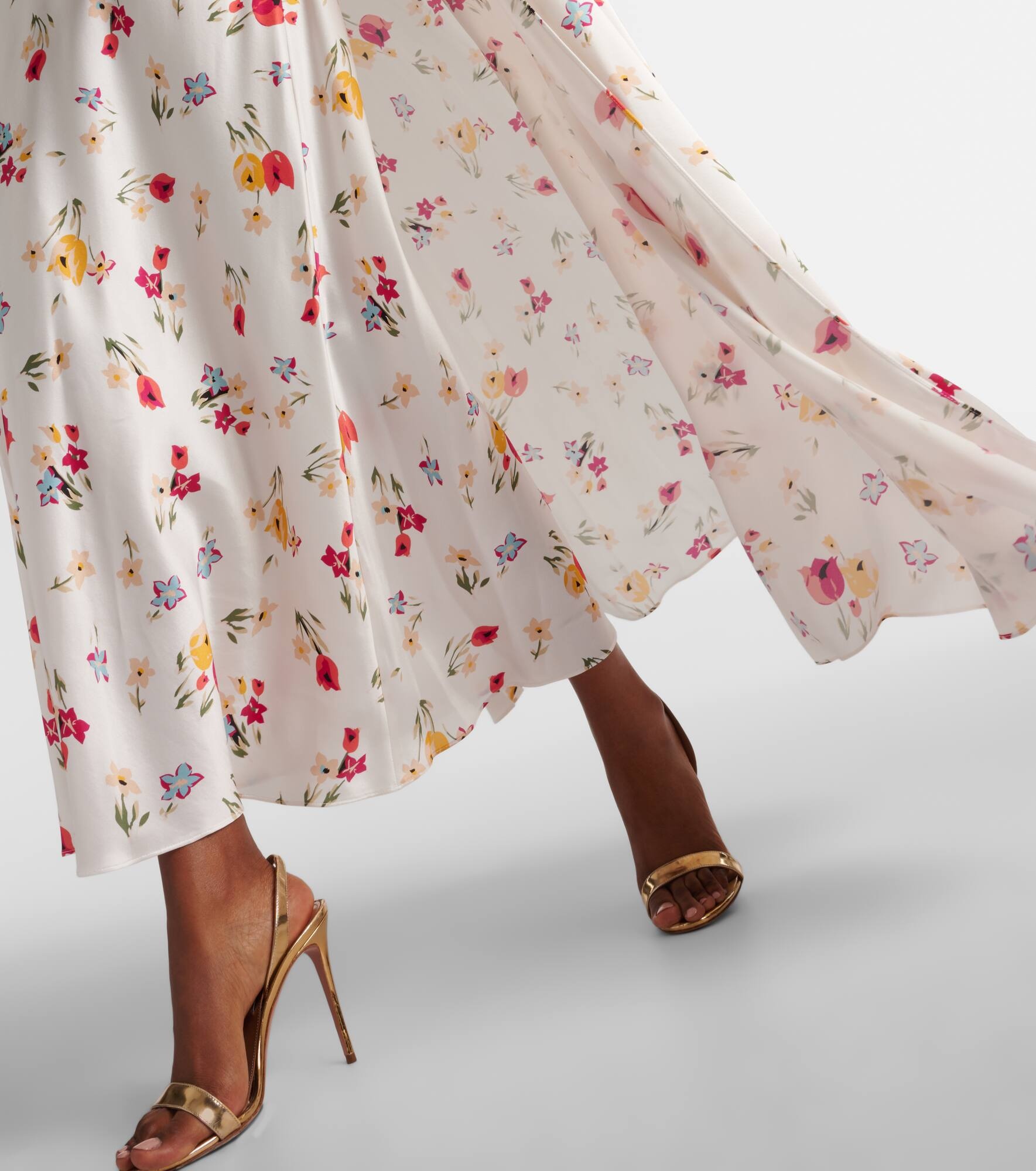Floral caped silk maxi dress - 4