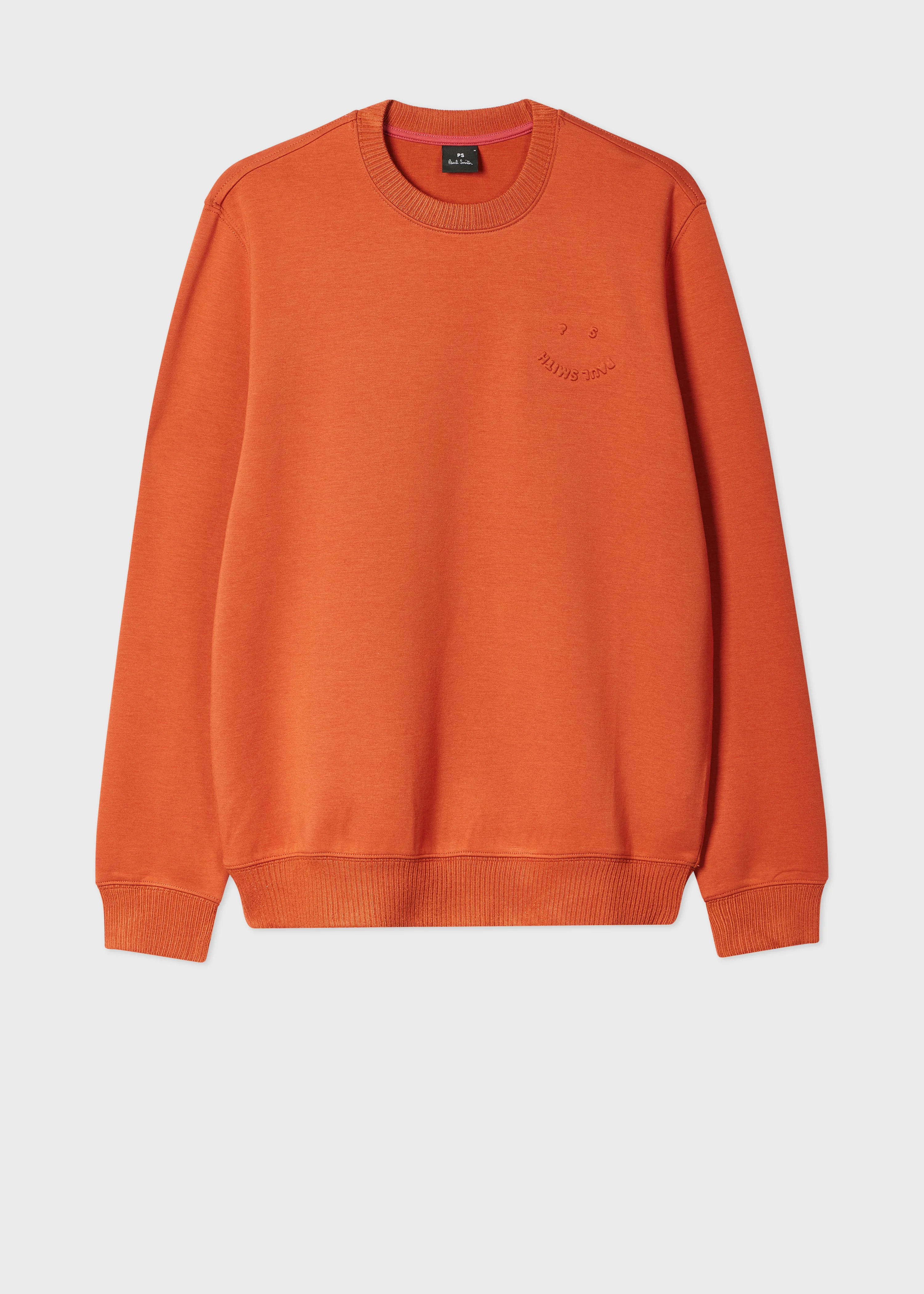 Rust Orange Embossed 'Happy' Crew Neck Sweater - 1