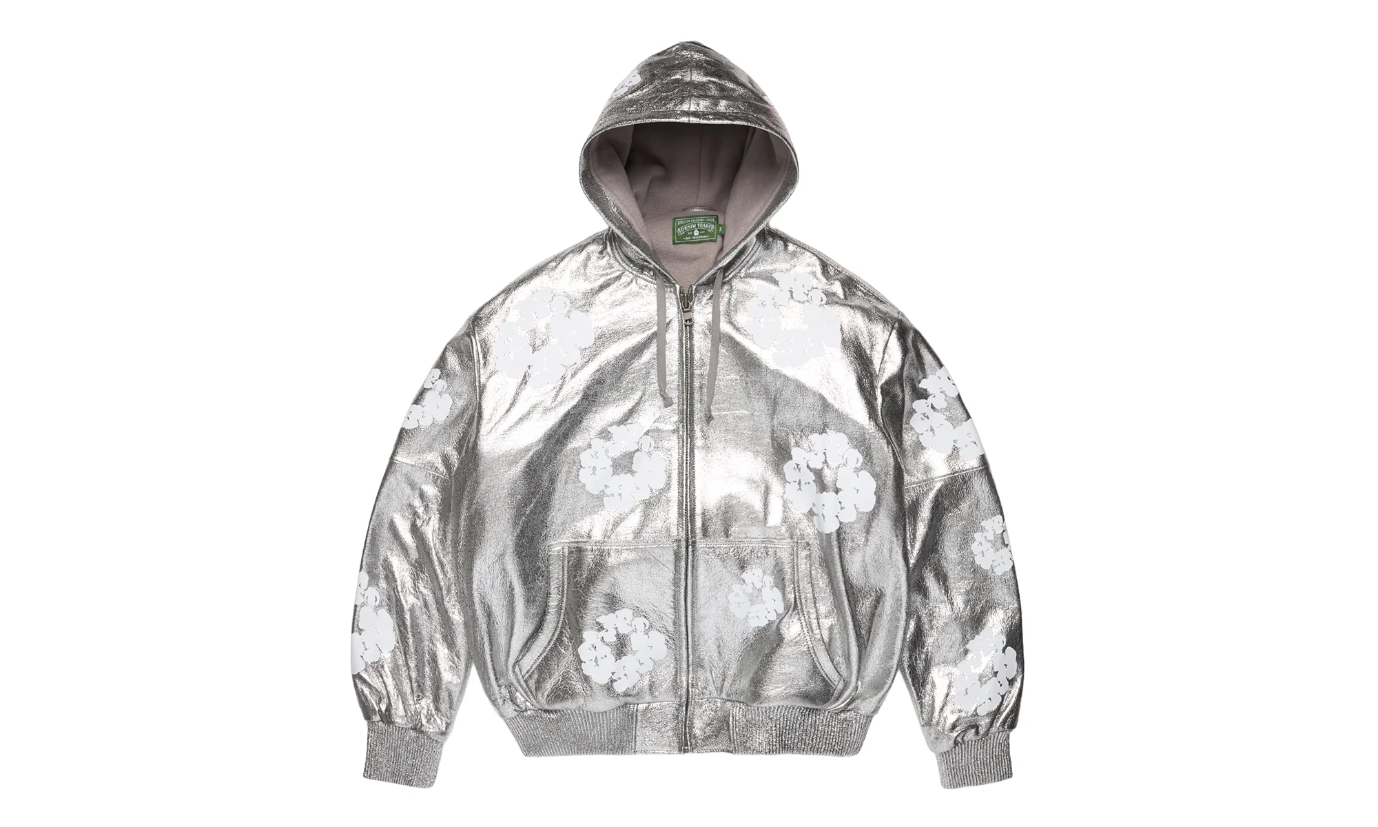Leather Cotton Wreath Zip Hoodie "Silver" DT645 - 1