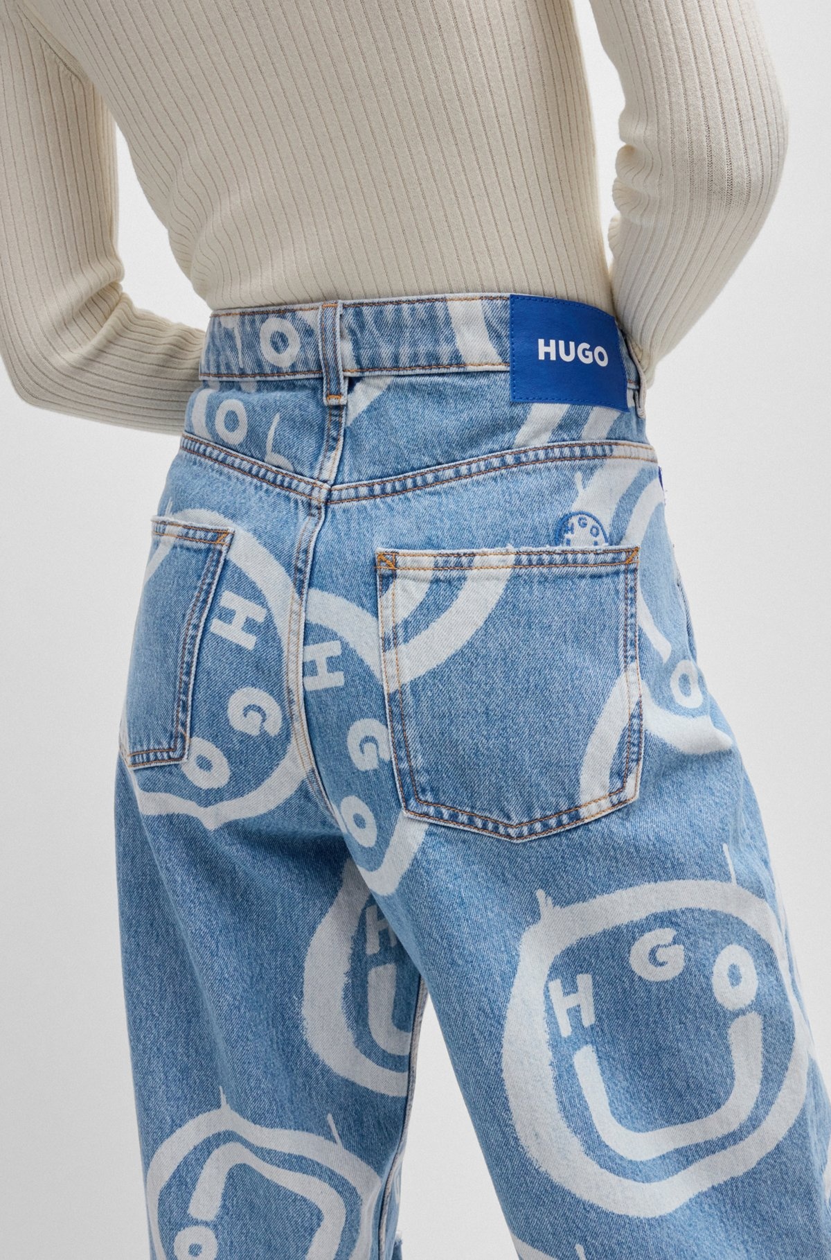 BAGGY-FIT DISTRESSED JEANS WITH HAPPY HUGO PRINT - 5