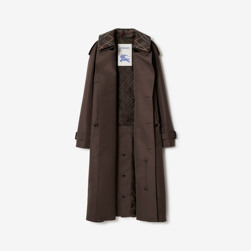 Long Check Collar Silk Cotton Trench Coat 6