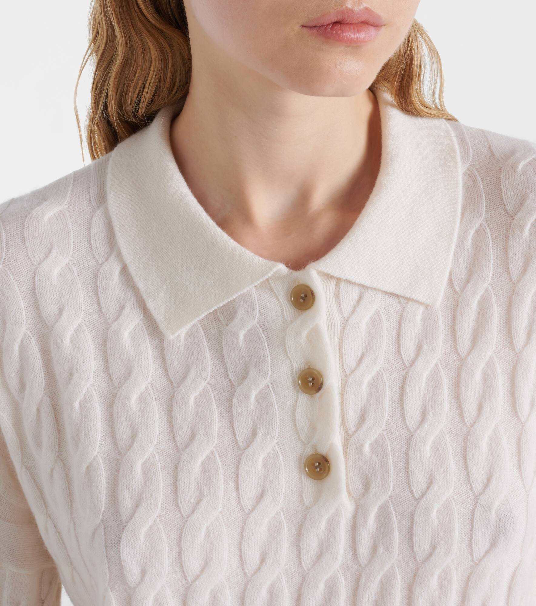 Magnolie cable-knit cashmere polo sweater - 4