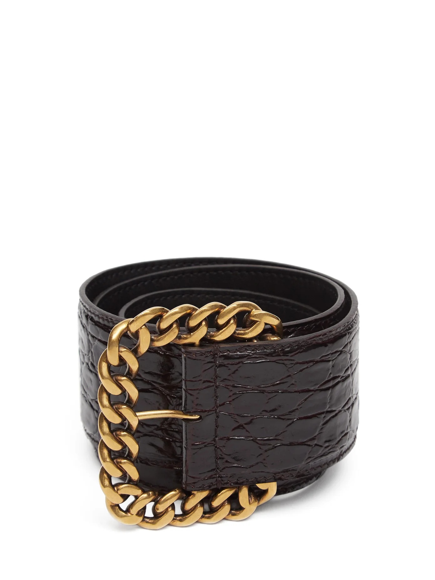 Chain-buckle crocodile-effect leather belt - 1