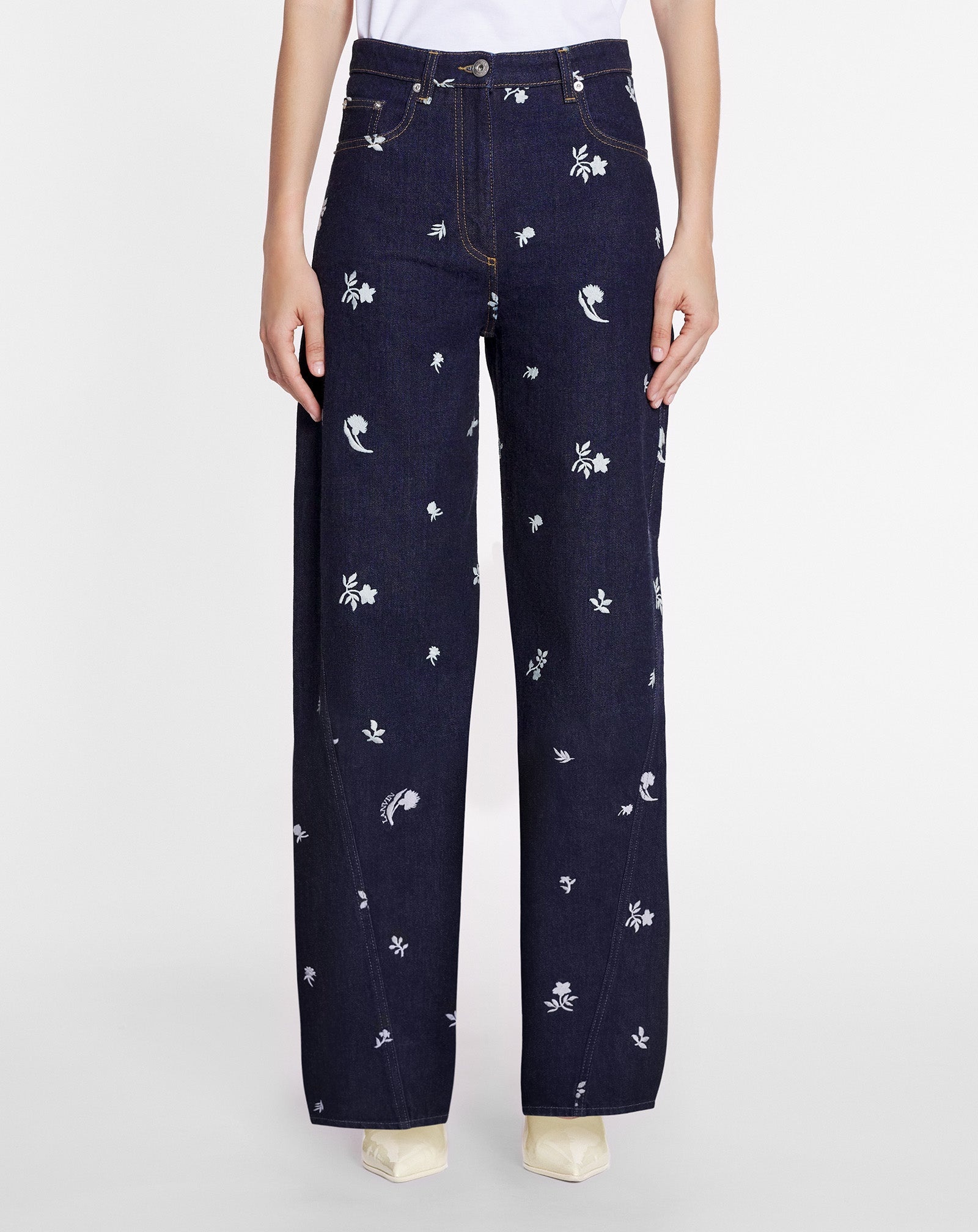 WIDE-LEG PANTS IN EMBROIDERED TWISTED DENIM - 3