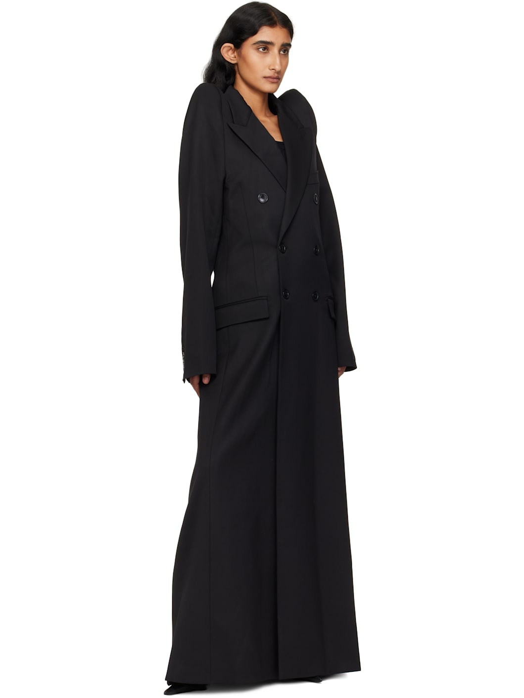 Black Tight Shoulder Tailored Coat - 4