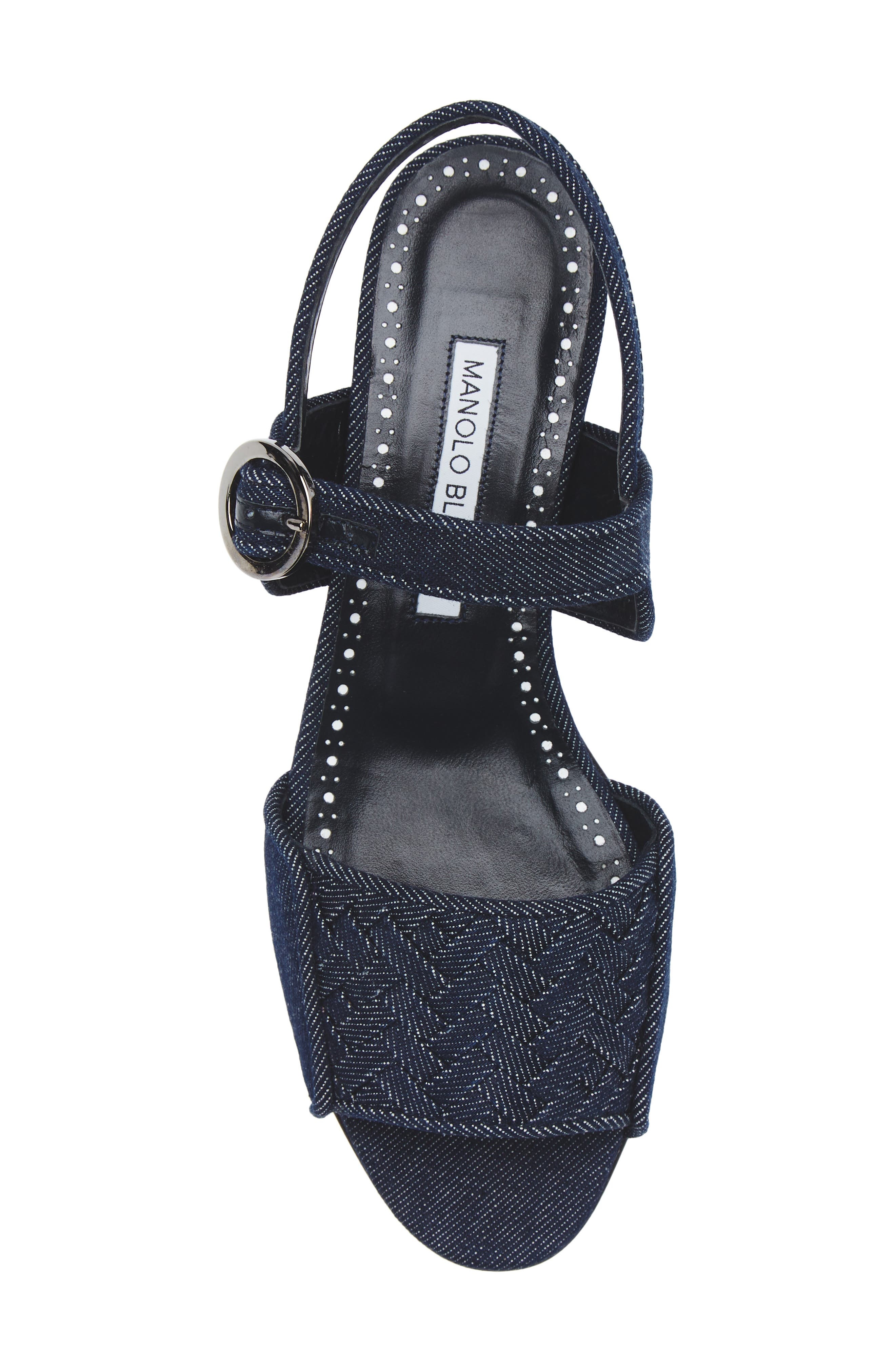 Manolo Blahnik Vibius Block Heel Slingback Sandal in Dark Blue Chambray at Nordstrom - 5