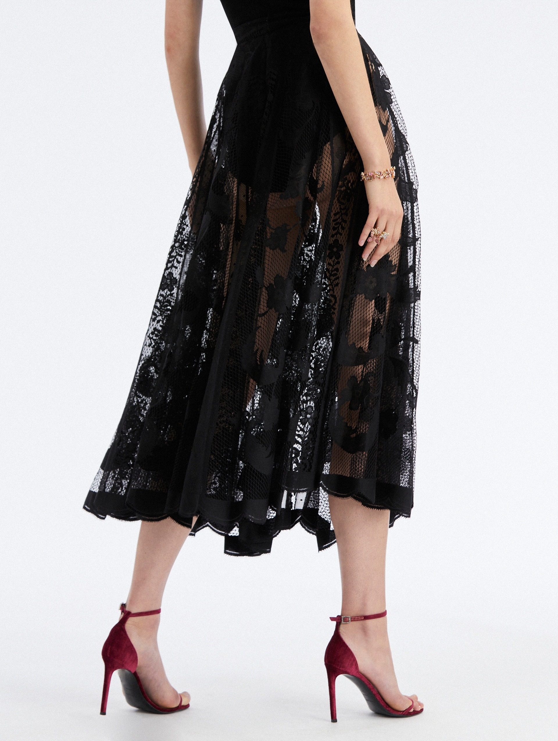 FLORAL GUIPURE LACE SCALLOP SKIRT - 2