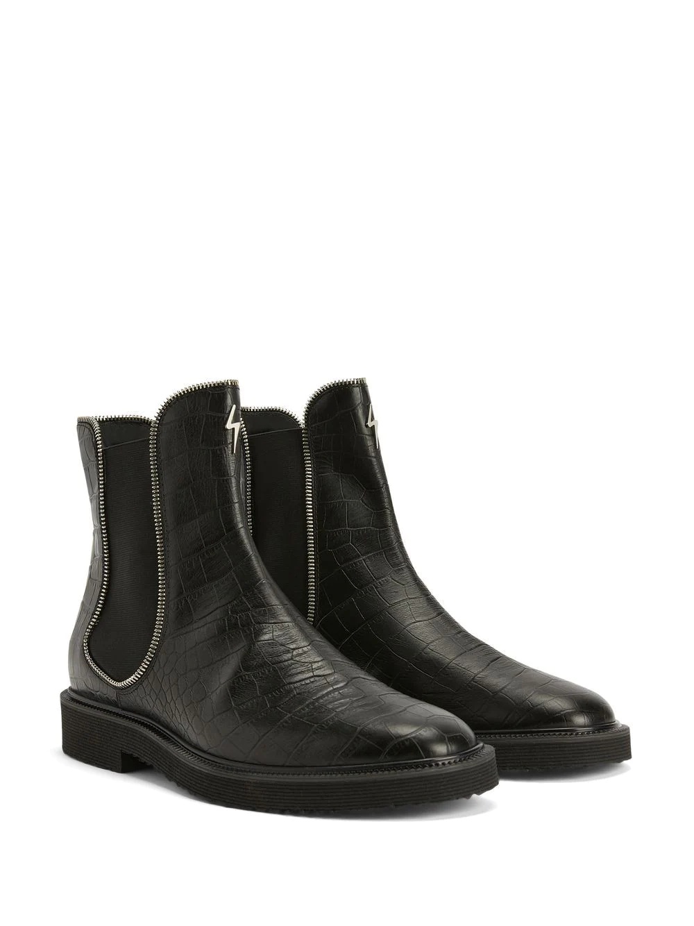 crocodile-effect leather ankle boots - 2