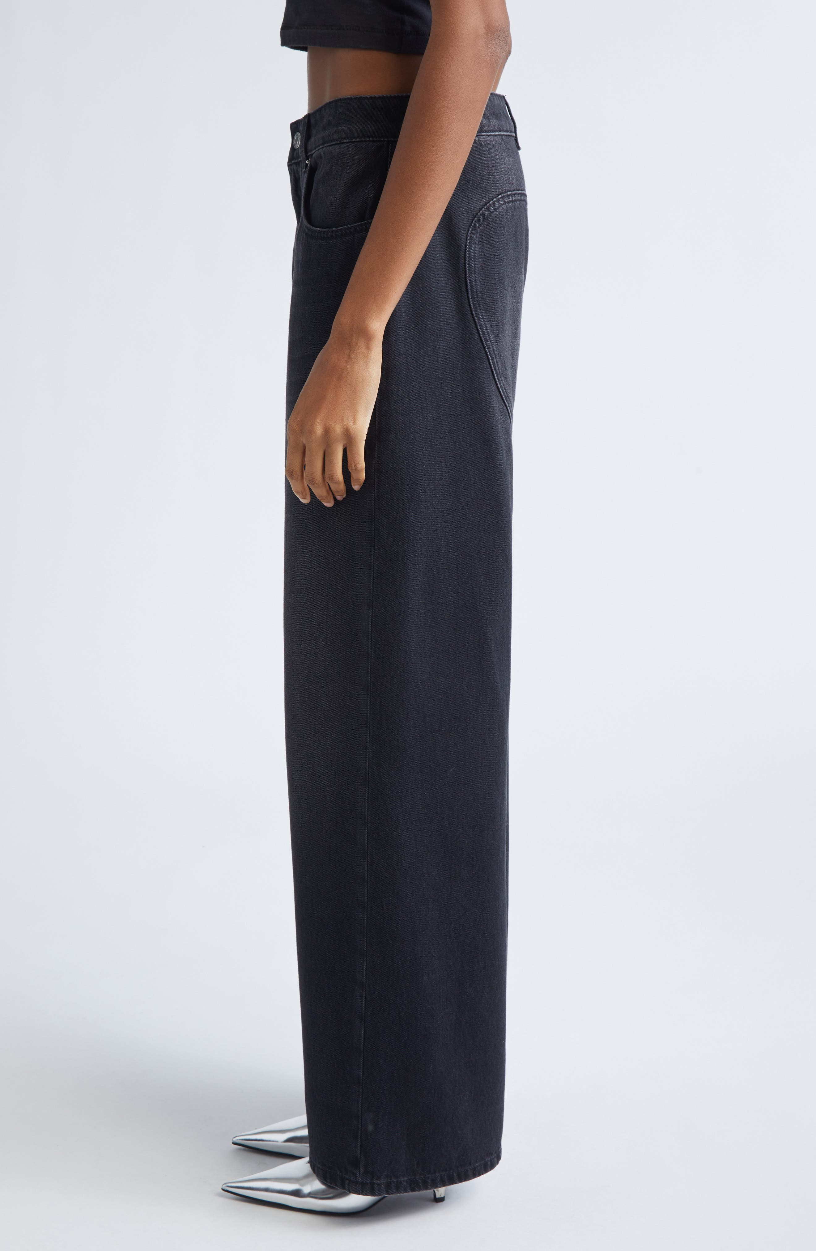 Area Crystal Chain Cutout Relaxed Jeans in Washed Black at Nordstrom - 3