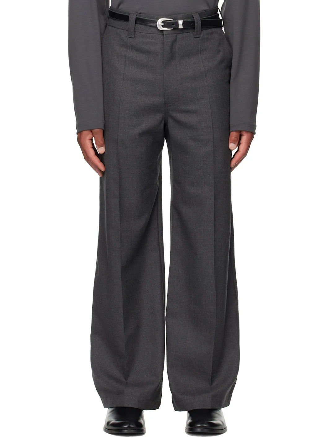 Gray Straight Tailored Trousers - 1