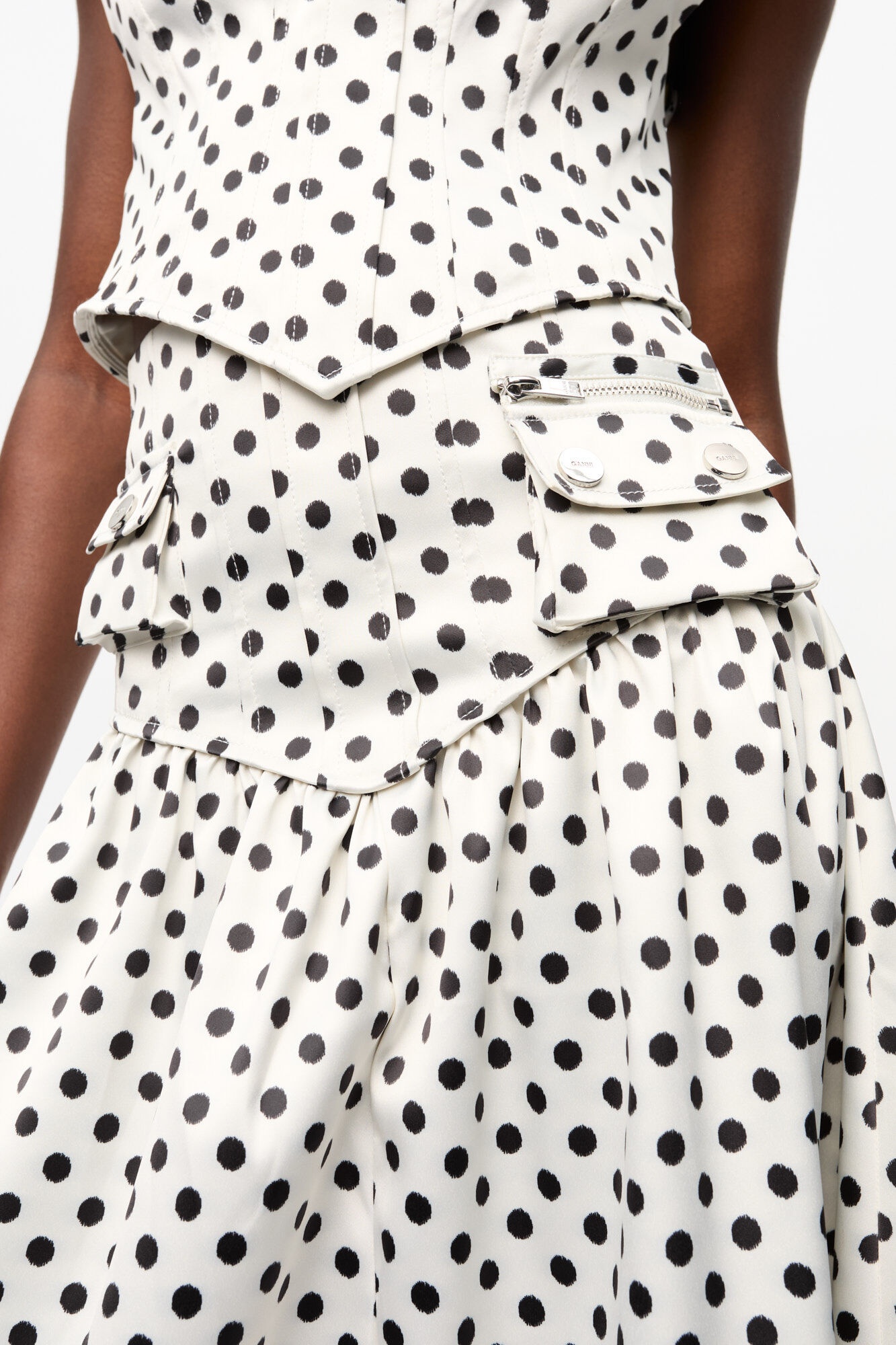 POLKA-DOT DOUBLE SATIN LONG POCKET SKIRT - 5