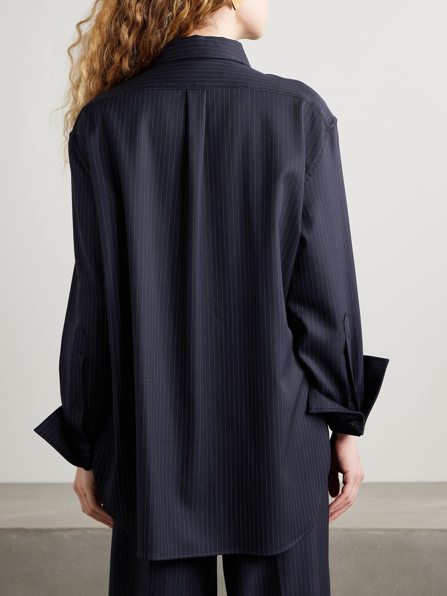 Pinstriped wool-blend shirt Navy - 4