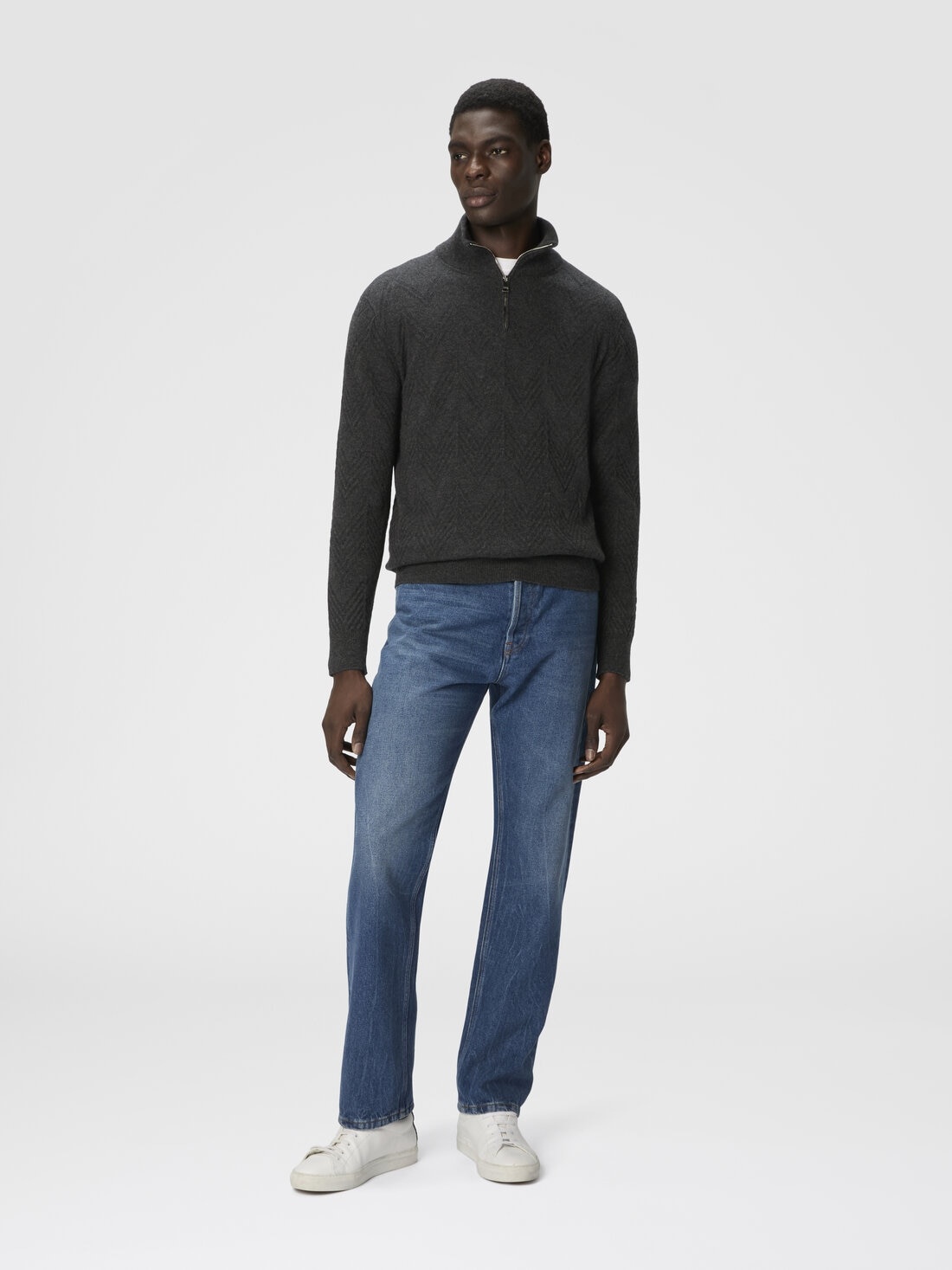 Half-Zip Sweater with Tone-on-Tone Zigzag Pattern - 2