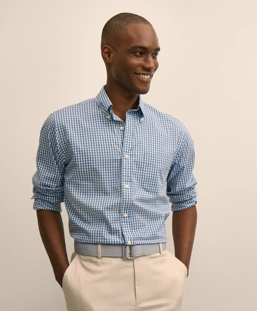Performance Series Stretch Polo Button-Down Collar, Gingham Sport Shirt - 1