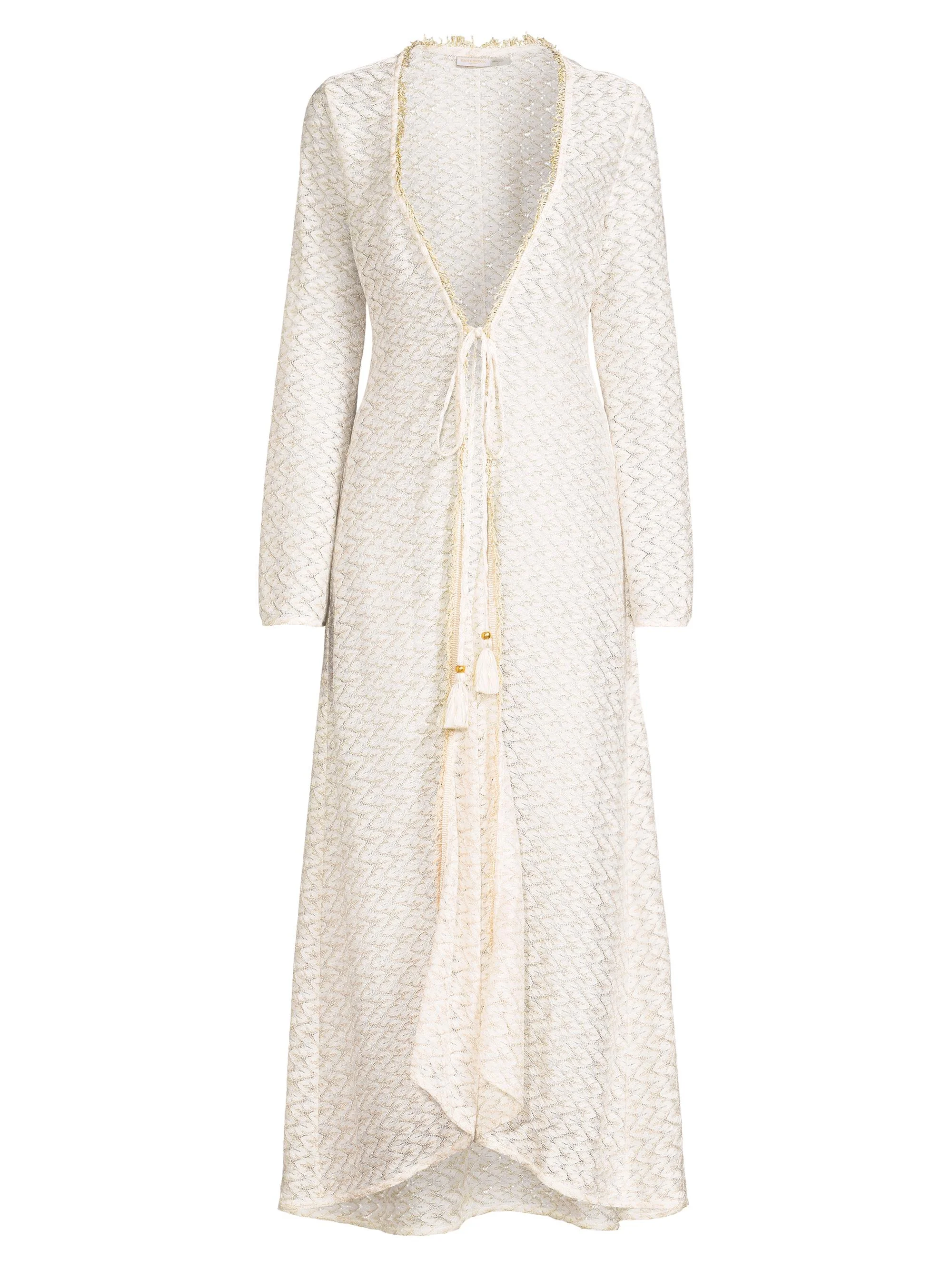 Women's Fatima Metallic Chevron Caftan - White Gold Zig Zag - 1
