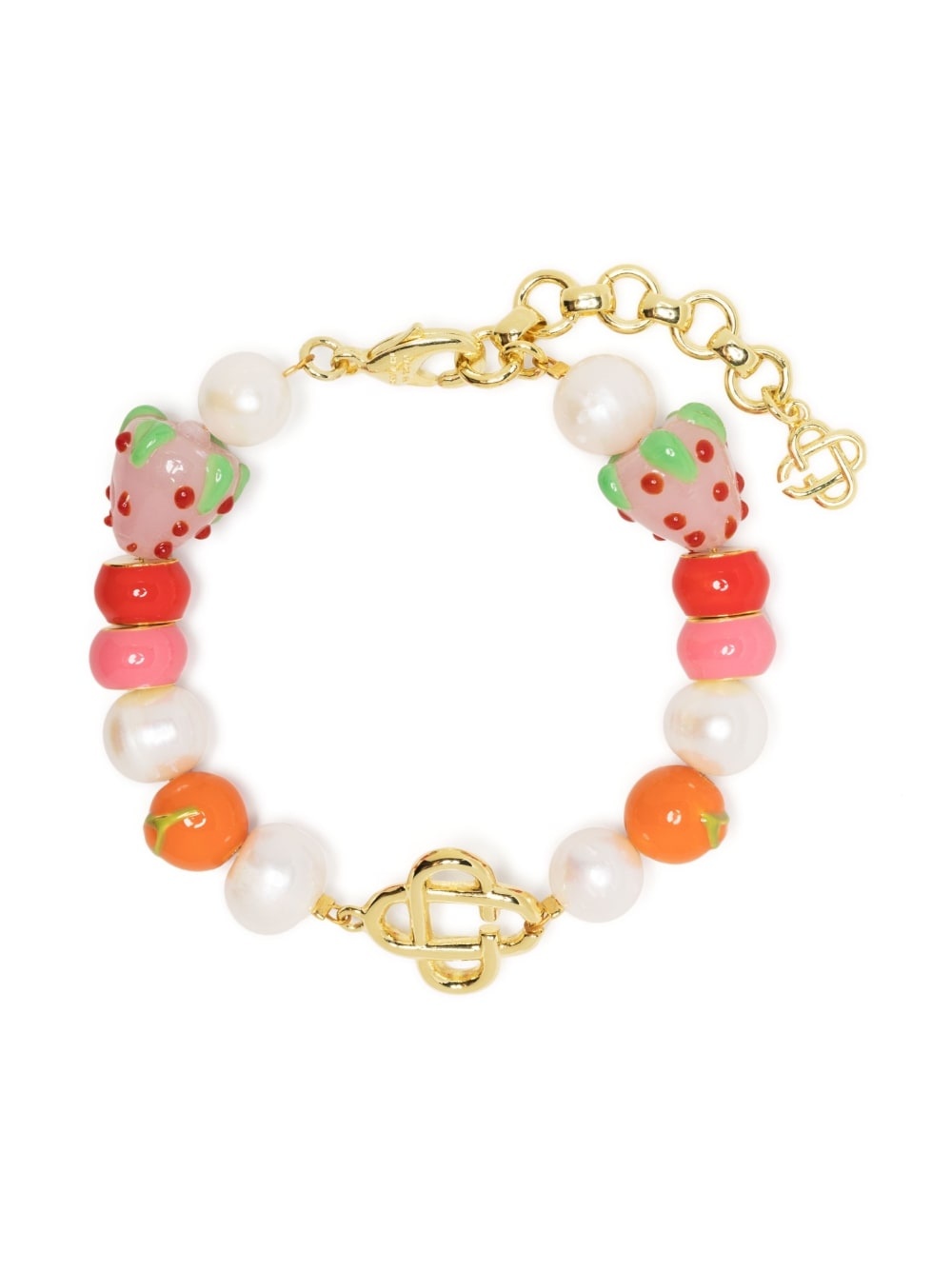 logo-charm beaded pearl bracelet - 1