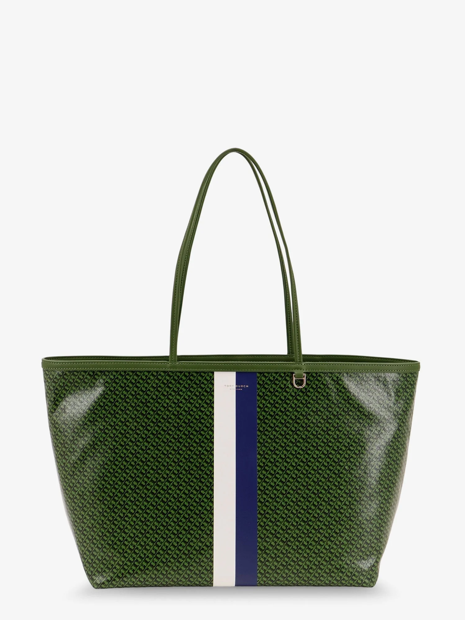 Tory Burch Coated Canvas The Racer Tote Shoulder Bag With All-Over Logo - 1