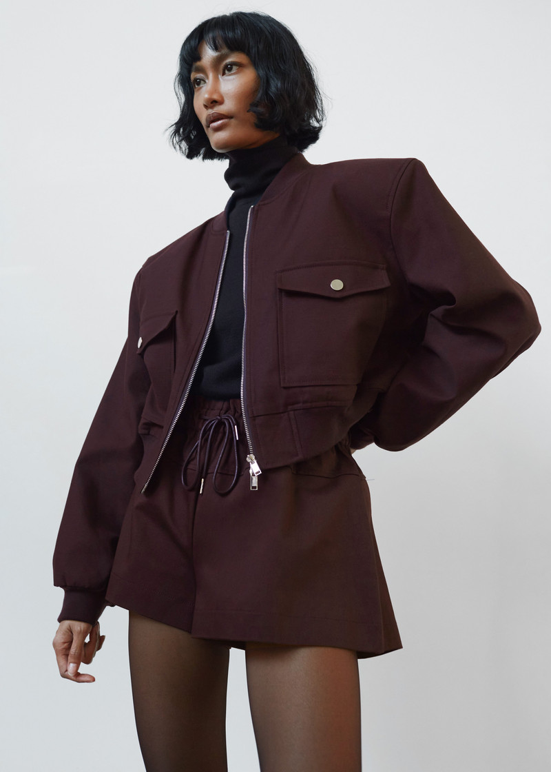 Pomona Crop Bomber Jacket - Burgundy 1