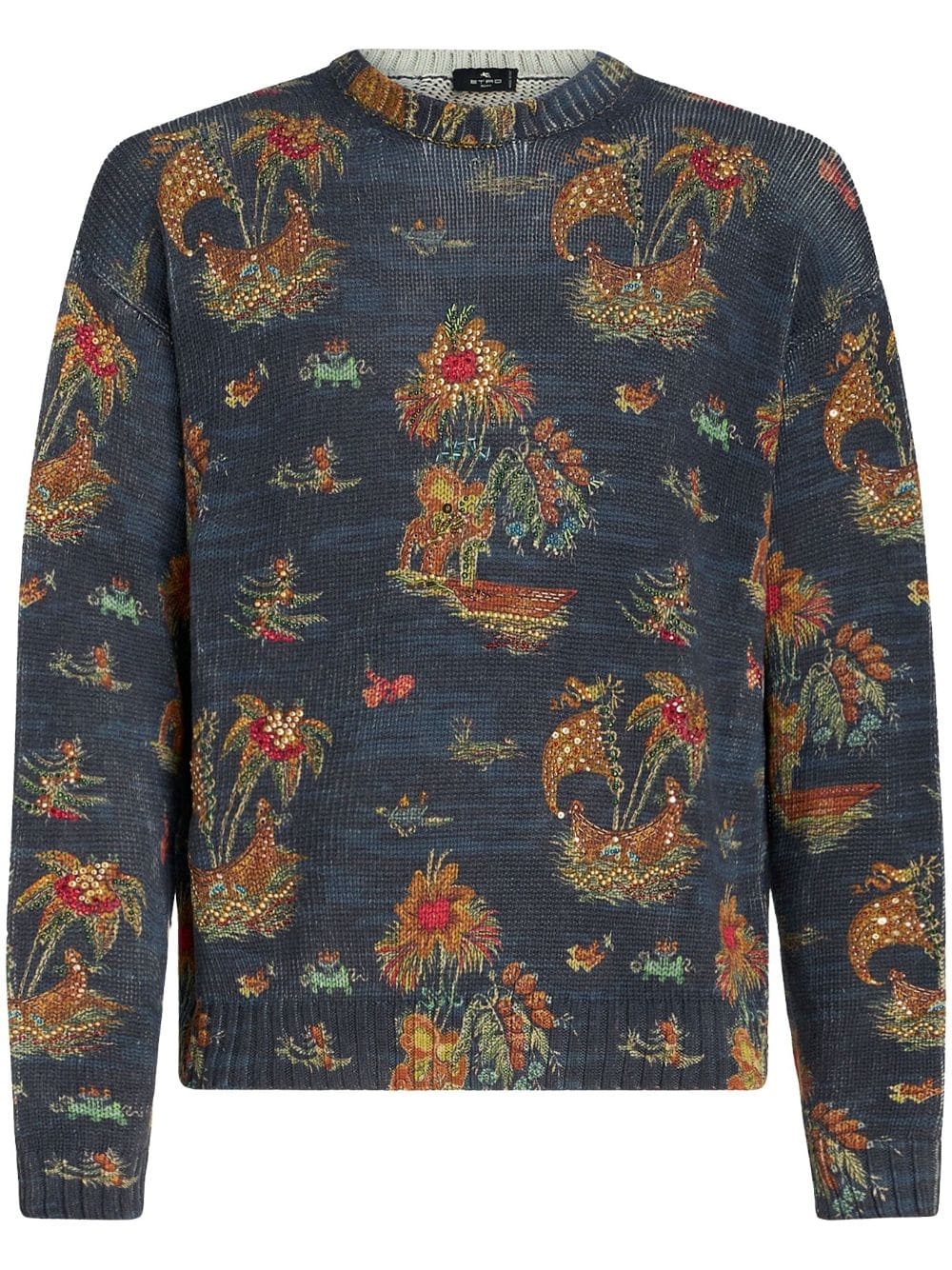 motif-print silk-linen jumper - 1