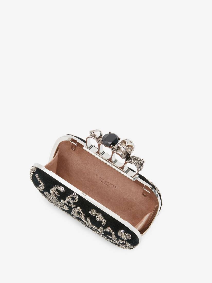 Skull Four Ring Clutch With Chain in Black - 4