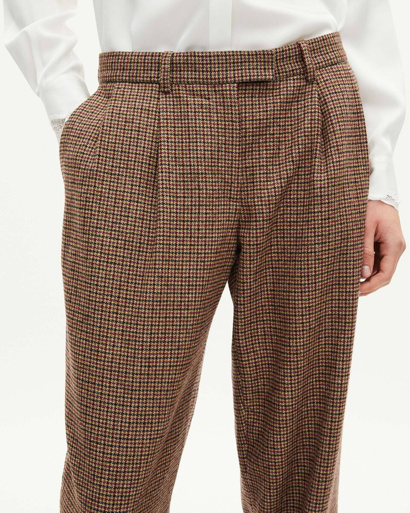 CAMEL HOUNDSTOOTH WIDE-LEG TAILORED PANTS 5