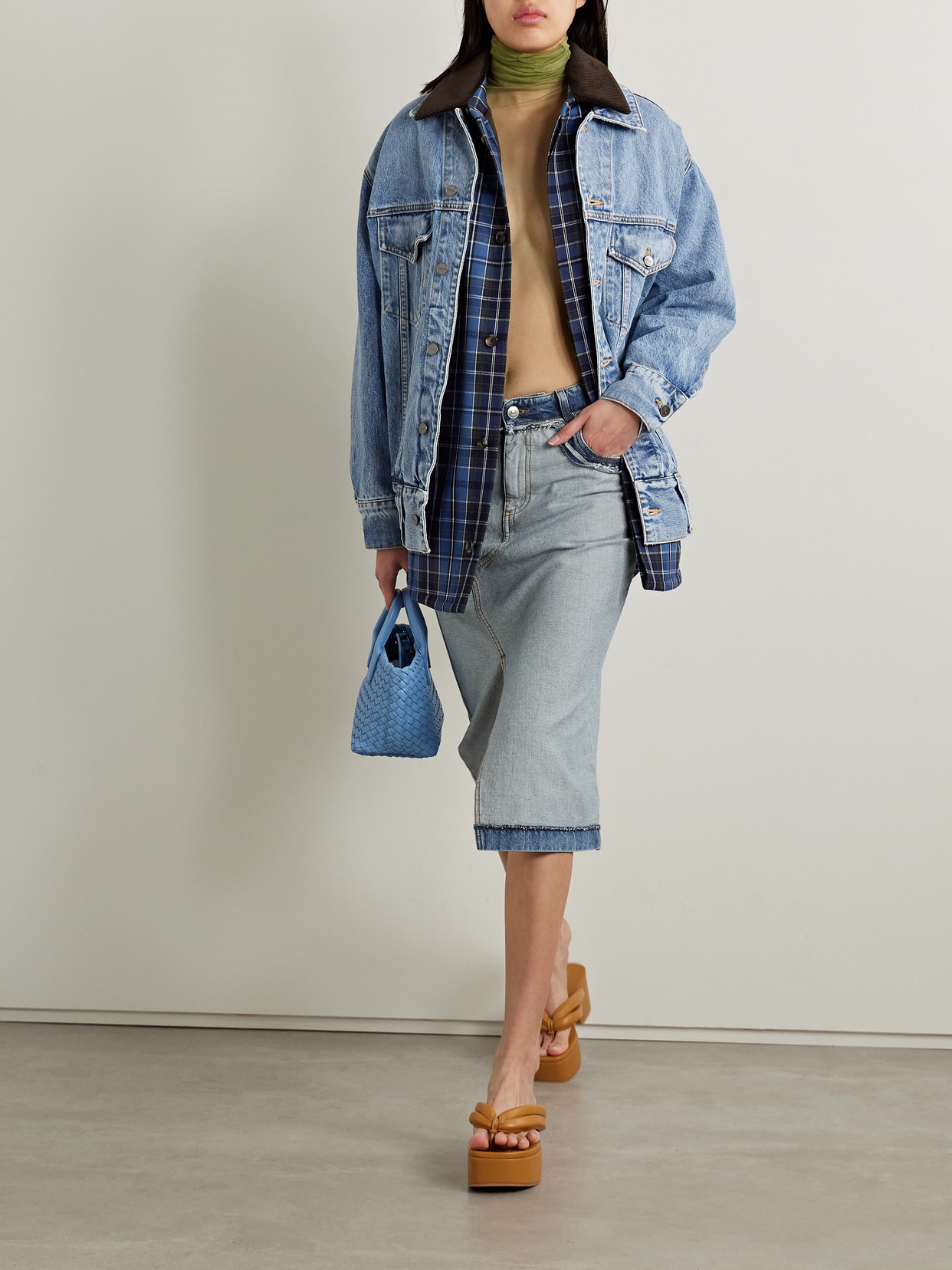 Frayed Denim Midi Skirt - 2