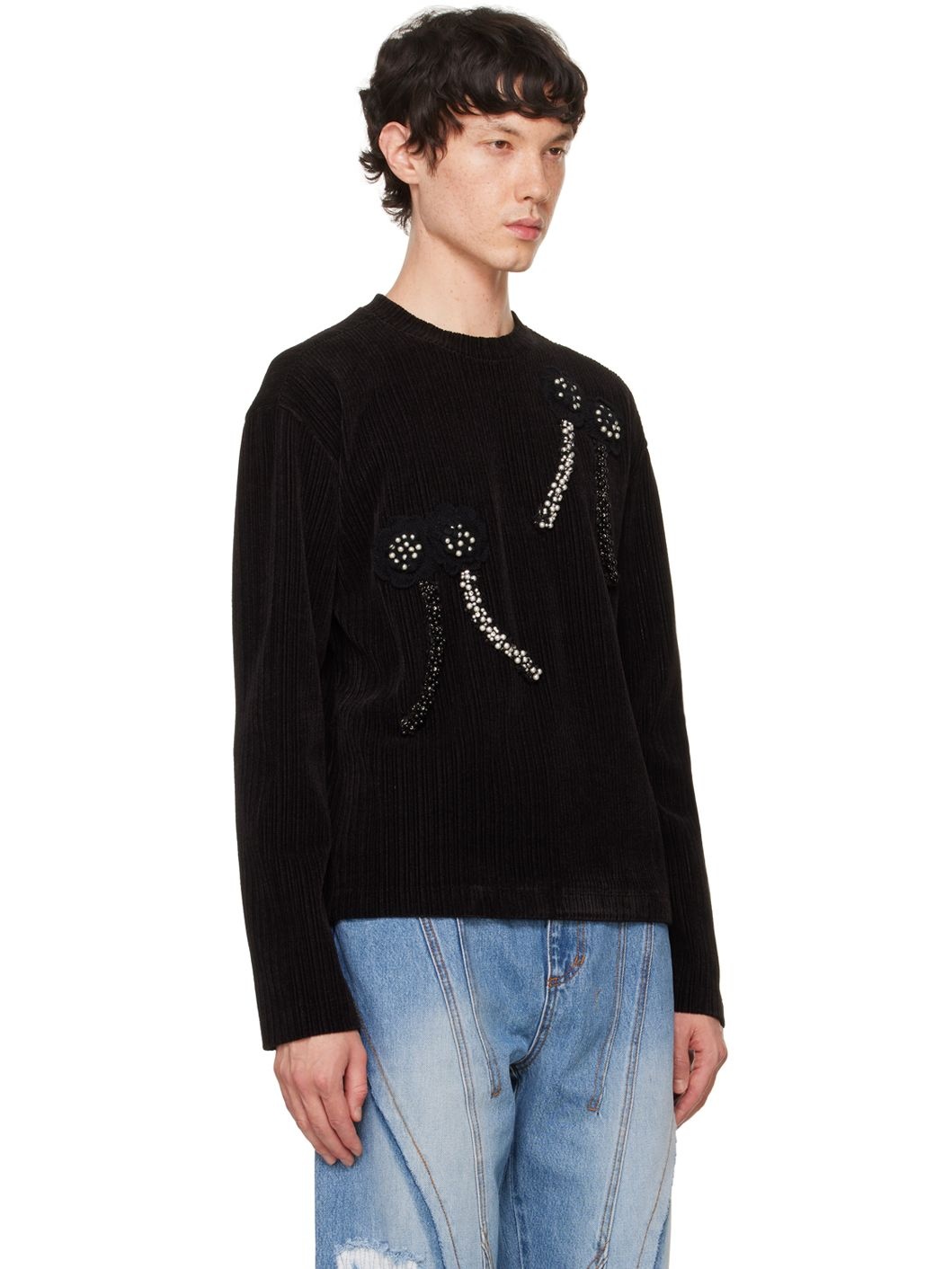 Andersson Bell Black Flower Pearl Sweater | REVERSIBLE