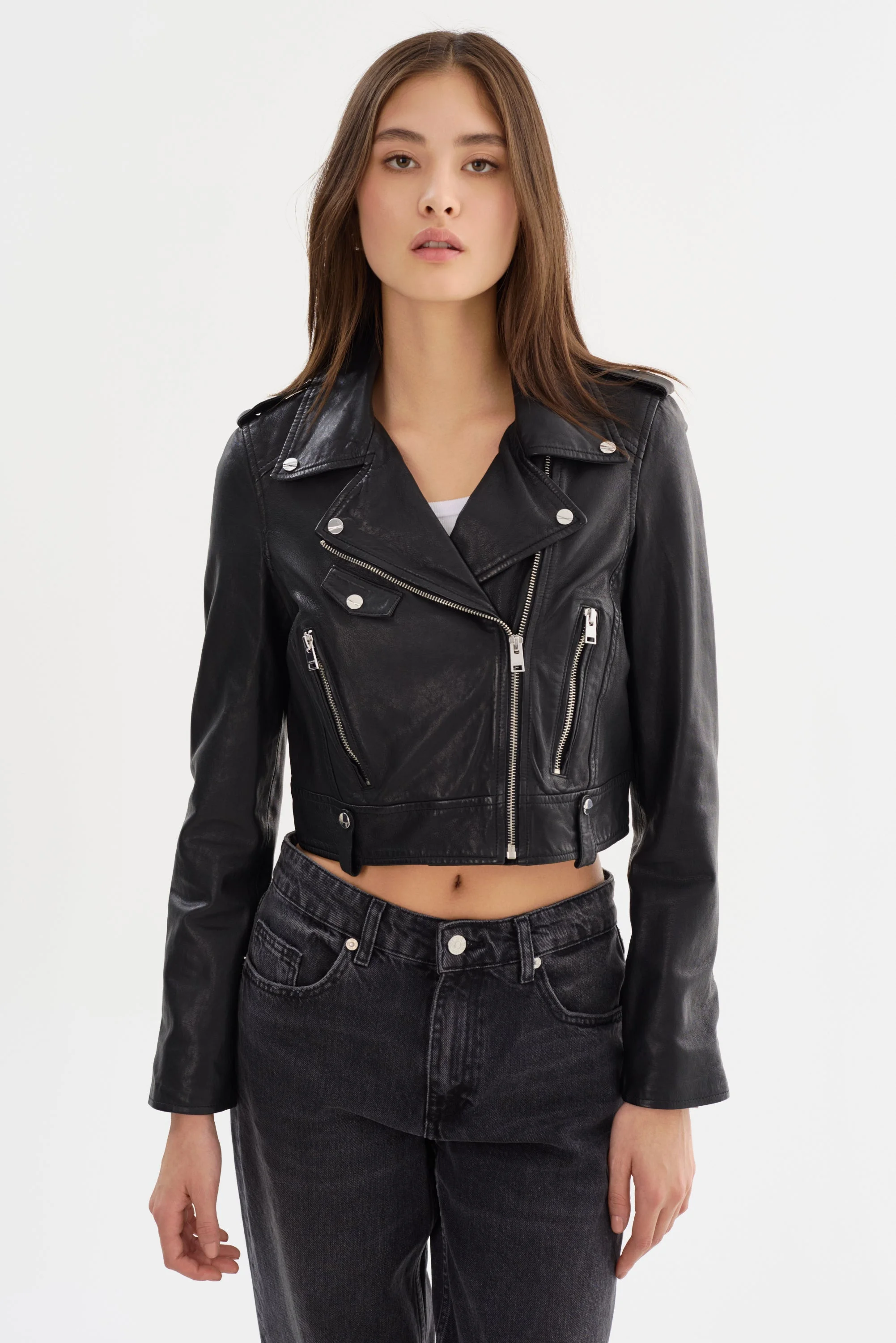 CIARA | Cropped Leather Biker Jacket - 1