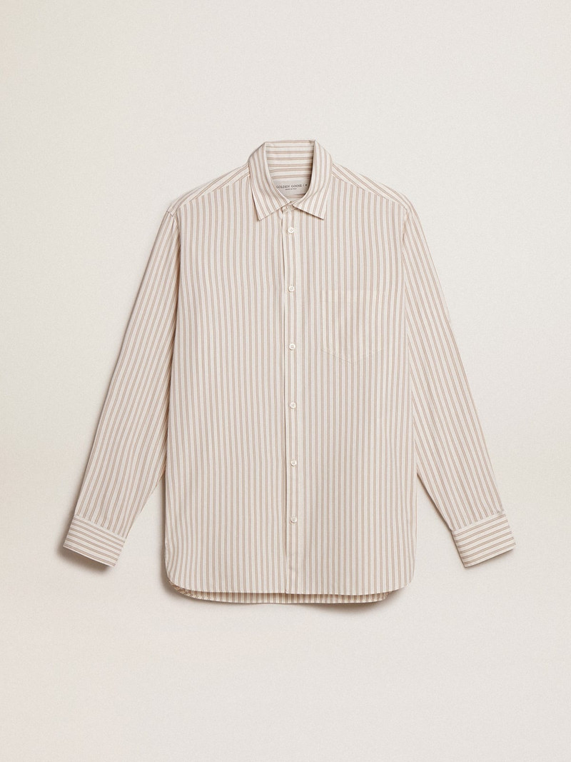 Men’s white cotton shirt with beige stripes 1