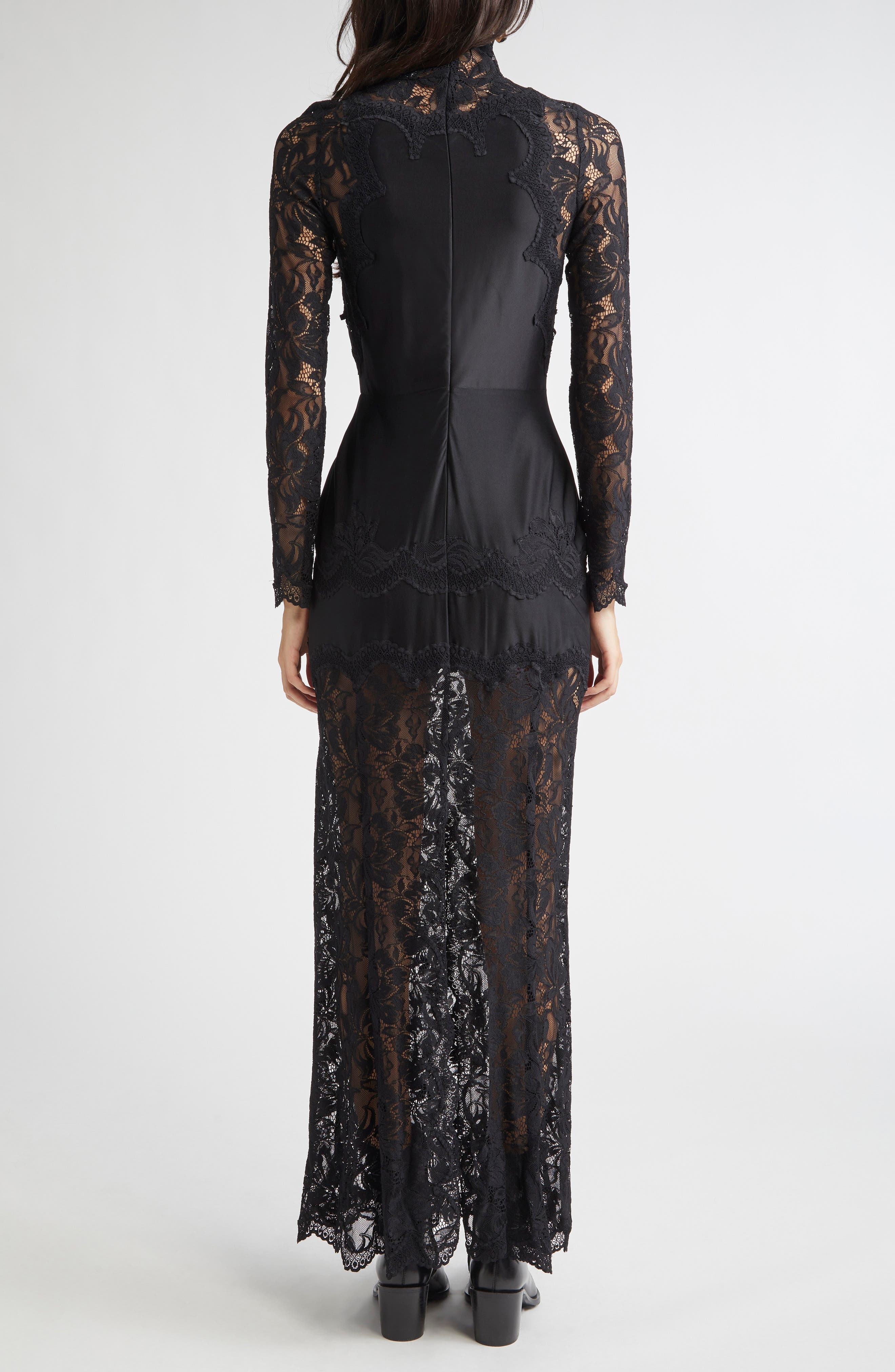 Rabanne Long Sleeve Lace & Jersey Dress in Black at Nordstrom - 2