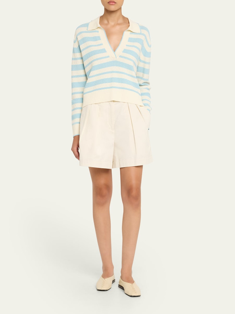 SIMKHAI Miller Long-Sleeve Stripe Polo Sweater outlook
