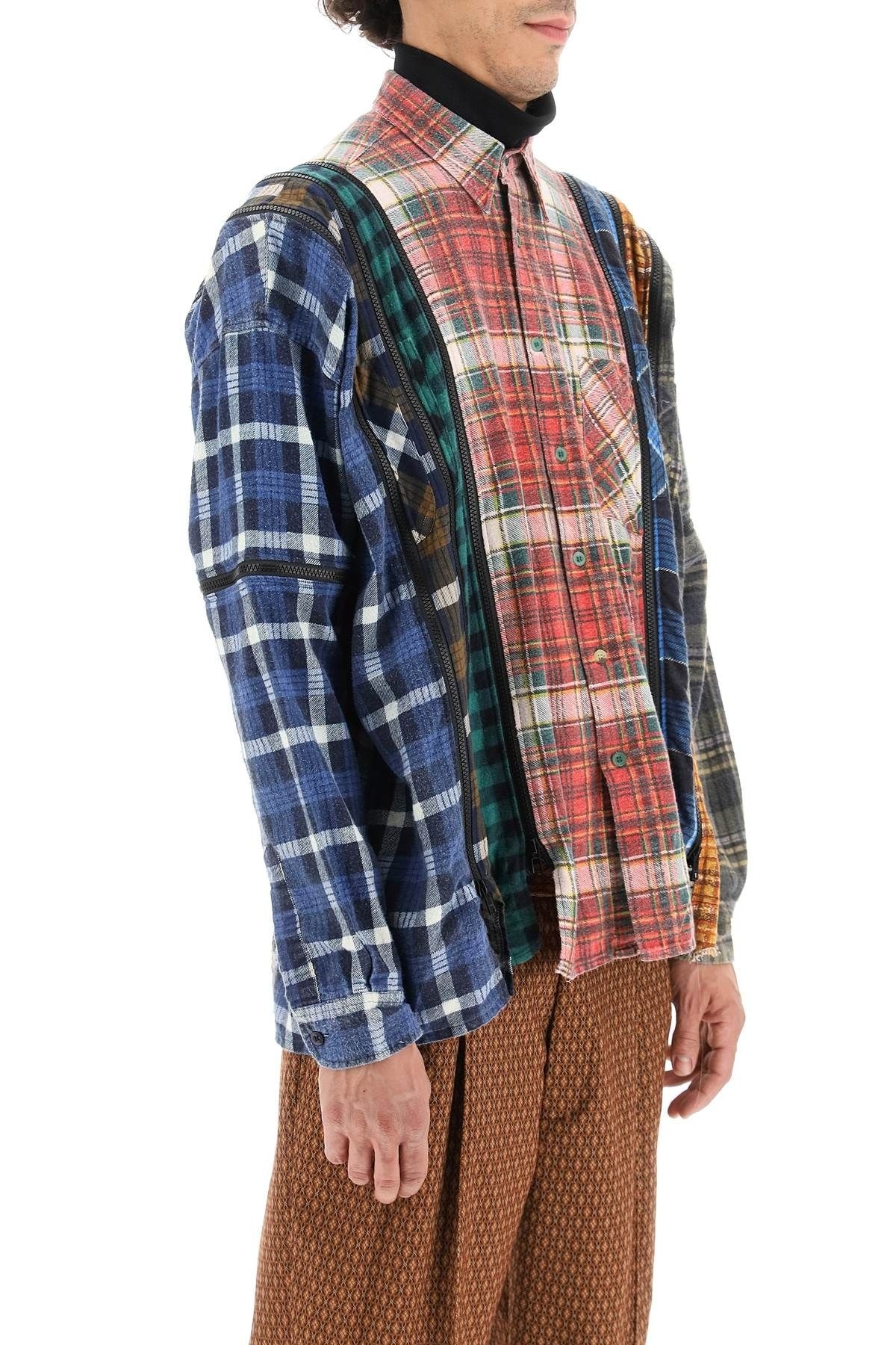 'REBUILD' PATCHWORK FLANNEL SHIRT WITH ZIPPERS NEEDLES - 3