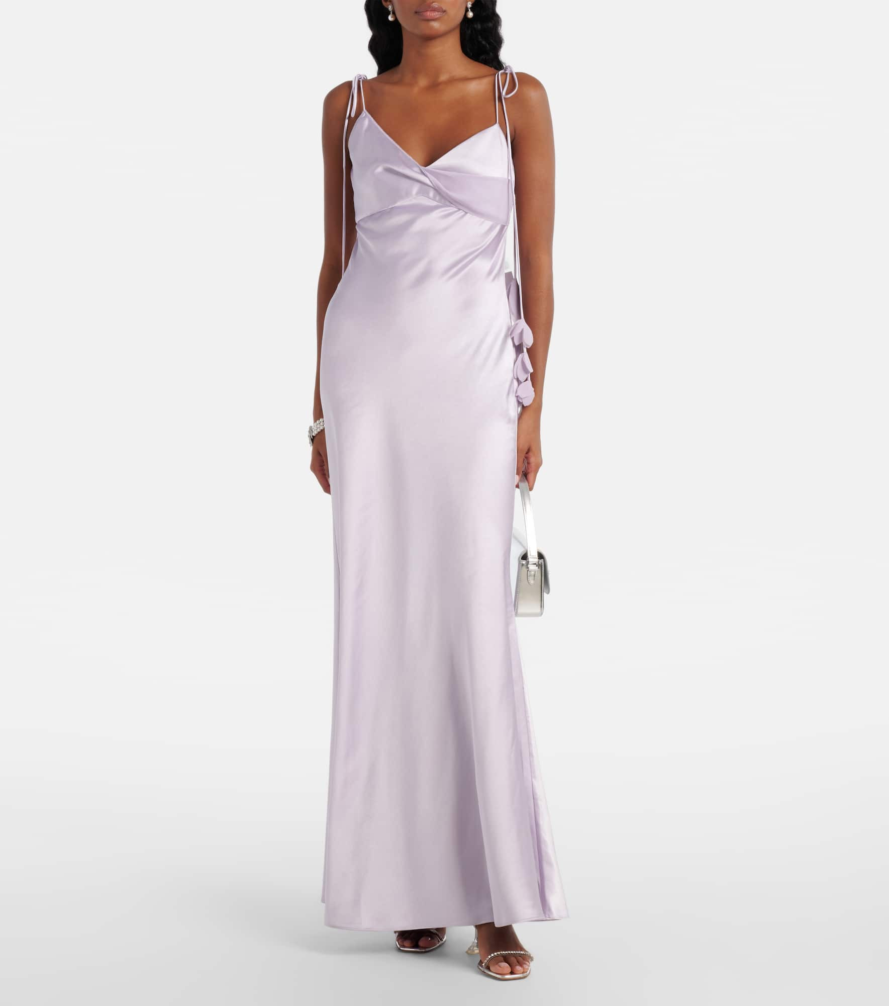 Floral-appliqué satin maxi dress - 2
