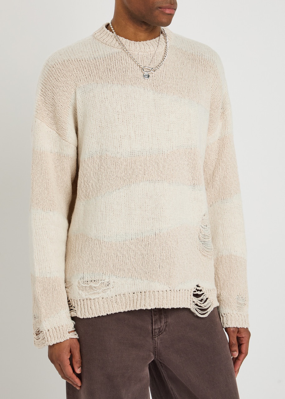 Our Legacy Popover Roundneck Striped Distressed Cotton-blend Jumper - 2