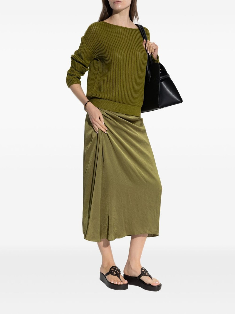 Theory gathered satin midi skirt outlook