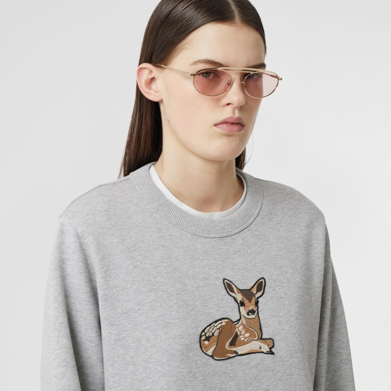 Deer Motif Cotton Oversized Sweatshirt - 3