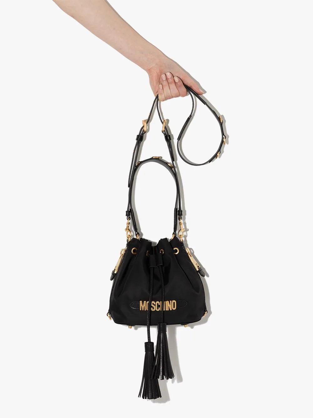 Moschino logo-plaque bucket bag | REVERSIBLE