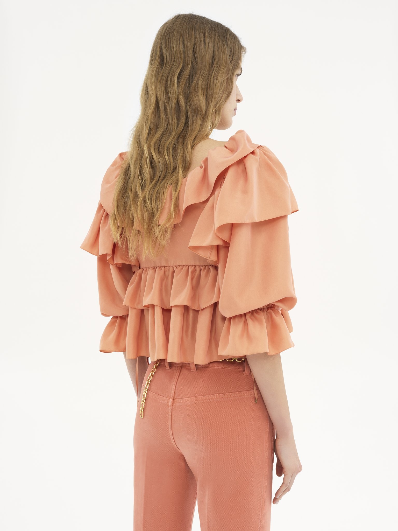 CROPPED RUFFLE TOP IN WASHED SILK POPLIN - 6