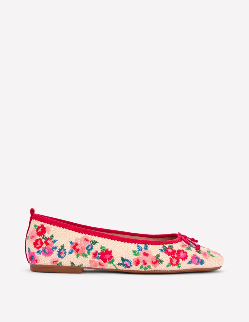 Kitty Flexi Sole Ballet Flats-Embroidered Natural 1
