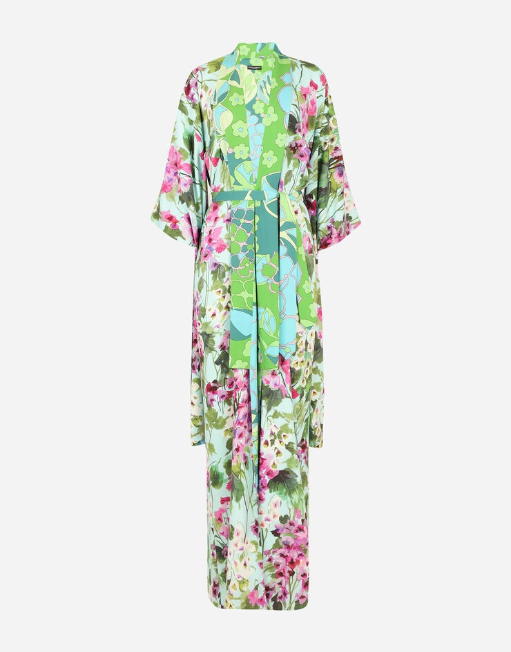 Long charmeuse caftan with bluebell print - 3