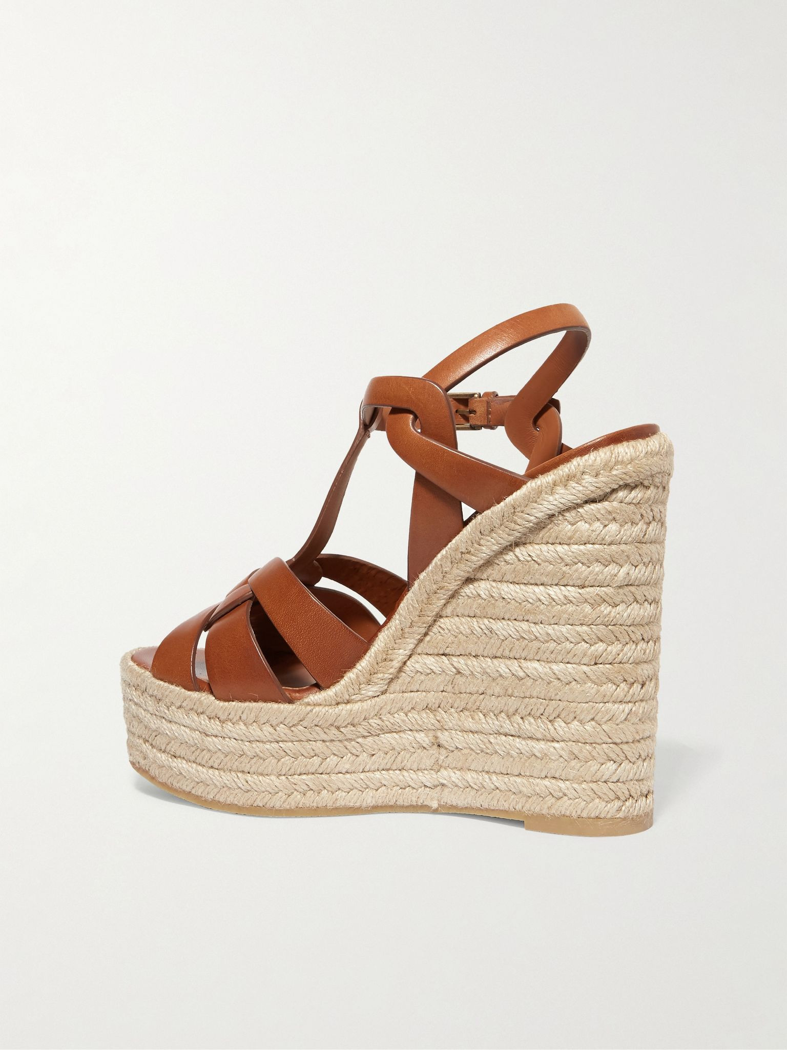 Tribute woven leather espadrille wedge sandals Tan - 3
