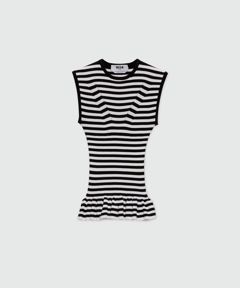 White and black striped knit top. 1