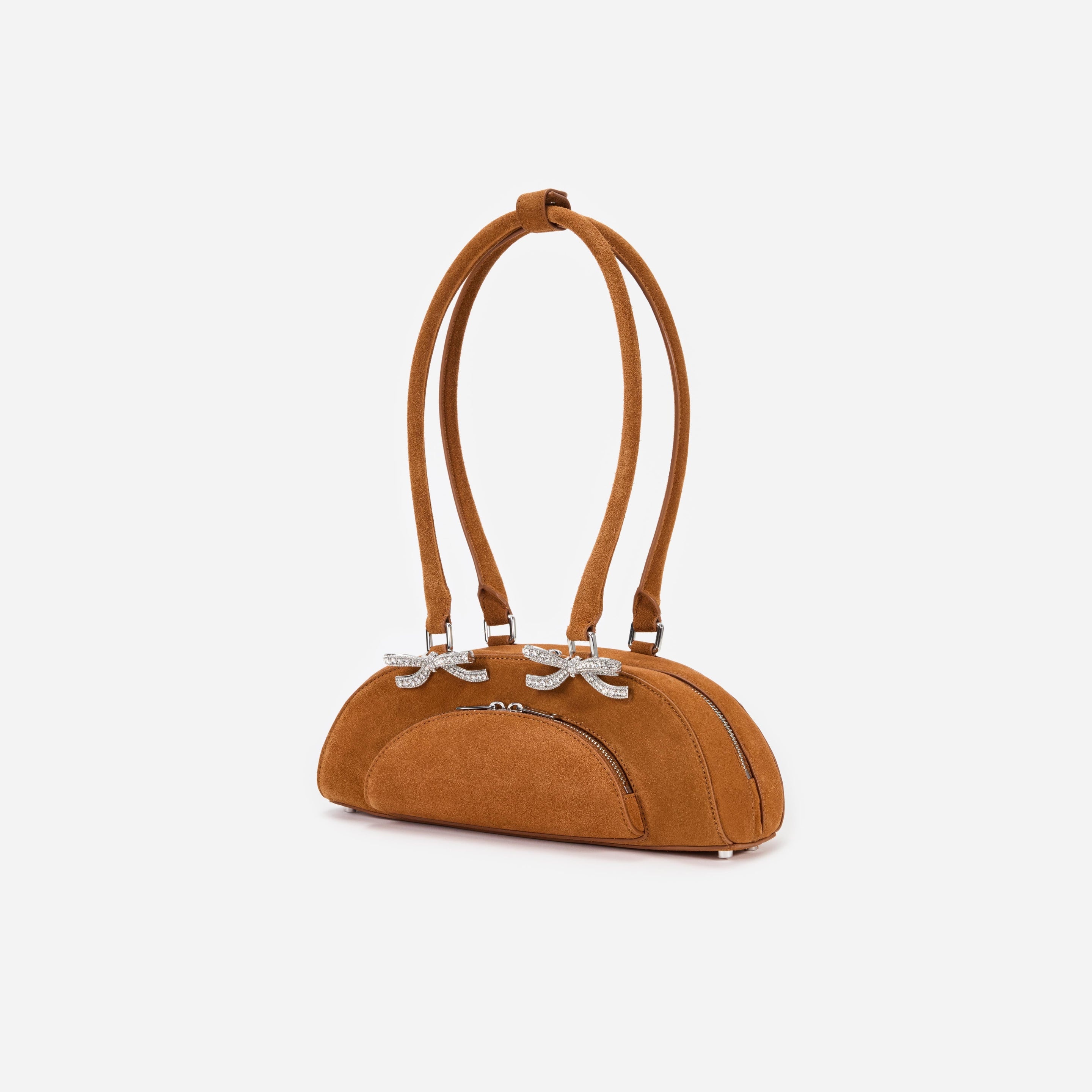 Brown Suede Curved Shoulder Bag - 2
