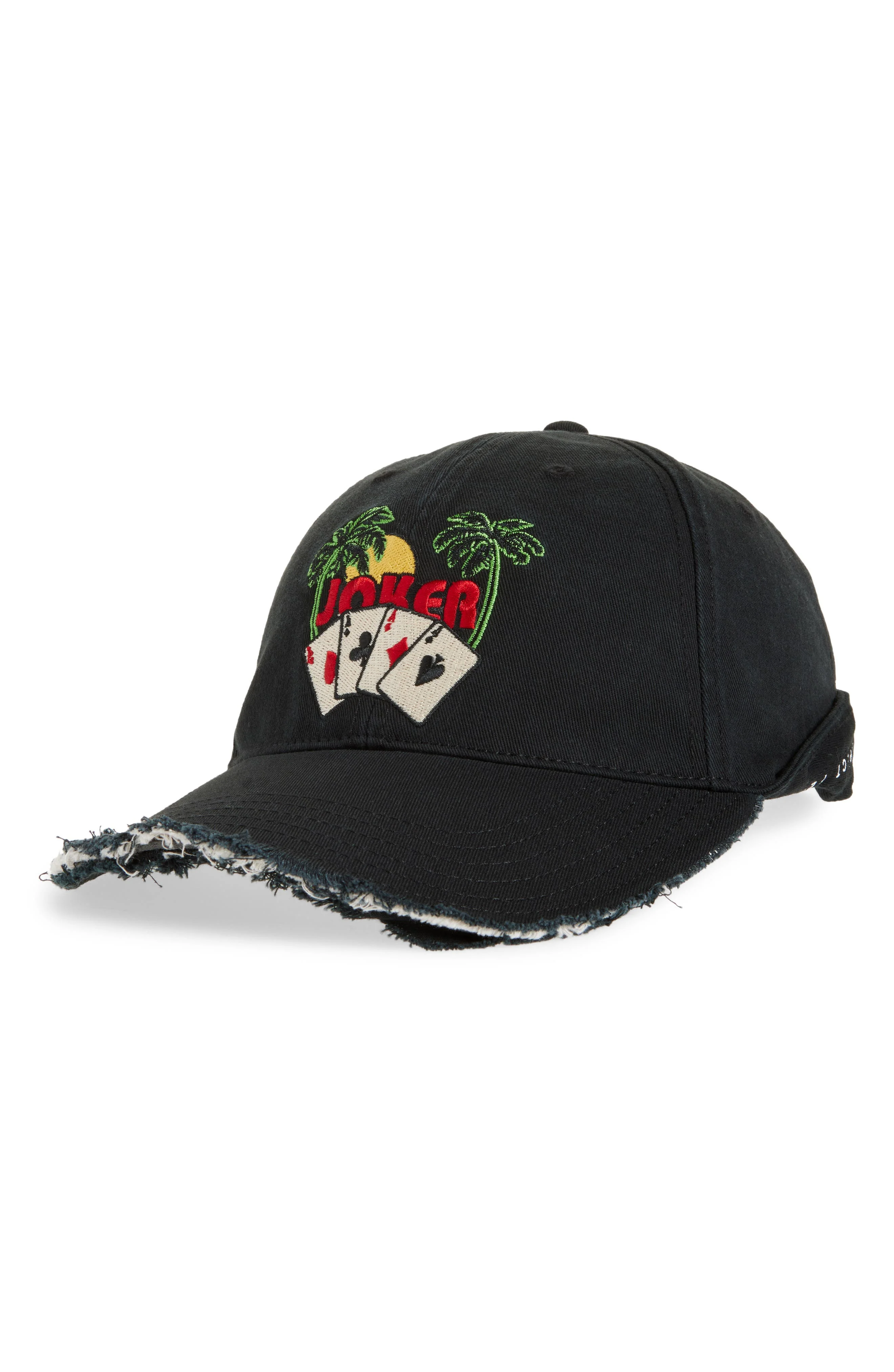 Martine Rose Roll Back Distressed Embroidered Adjustable Baseball Cap in Black at Nordstrom - 1
