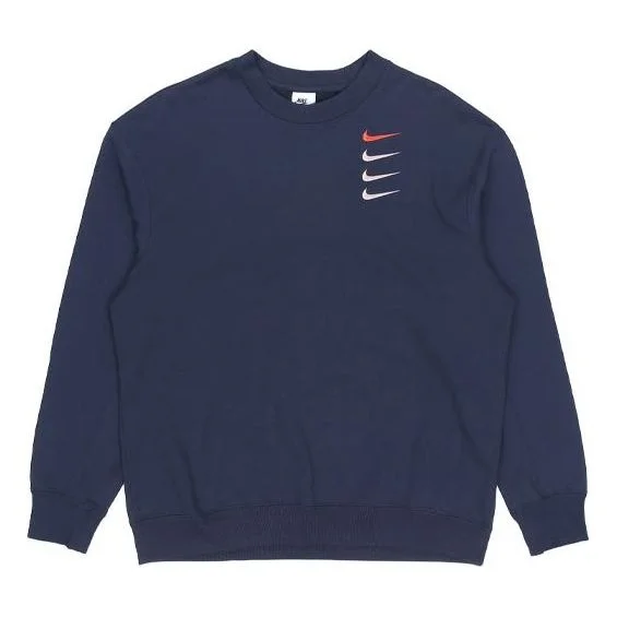 Men's Nike French Terry Swoosh 4 Embroidered Round Neck Sports Pullover Autumn Navy Blue DB9408-451 - 1