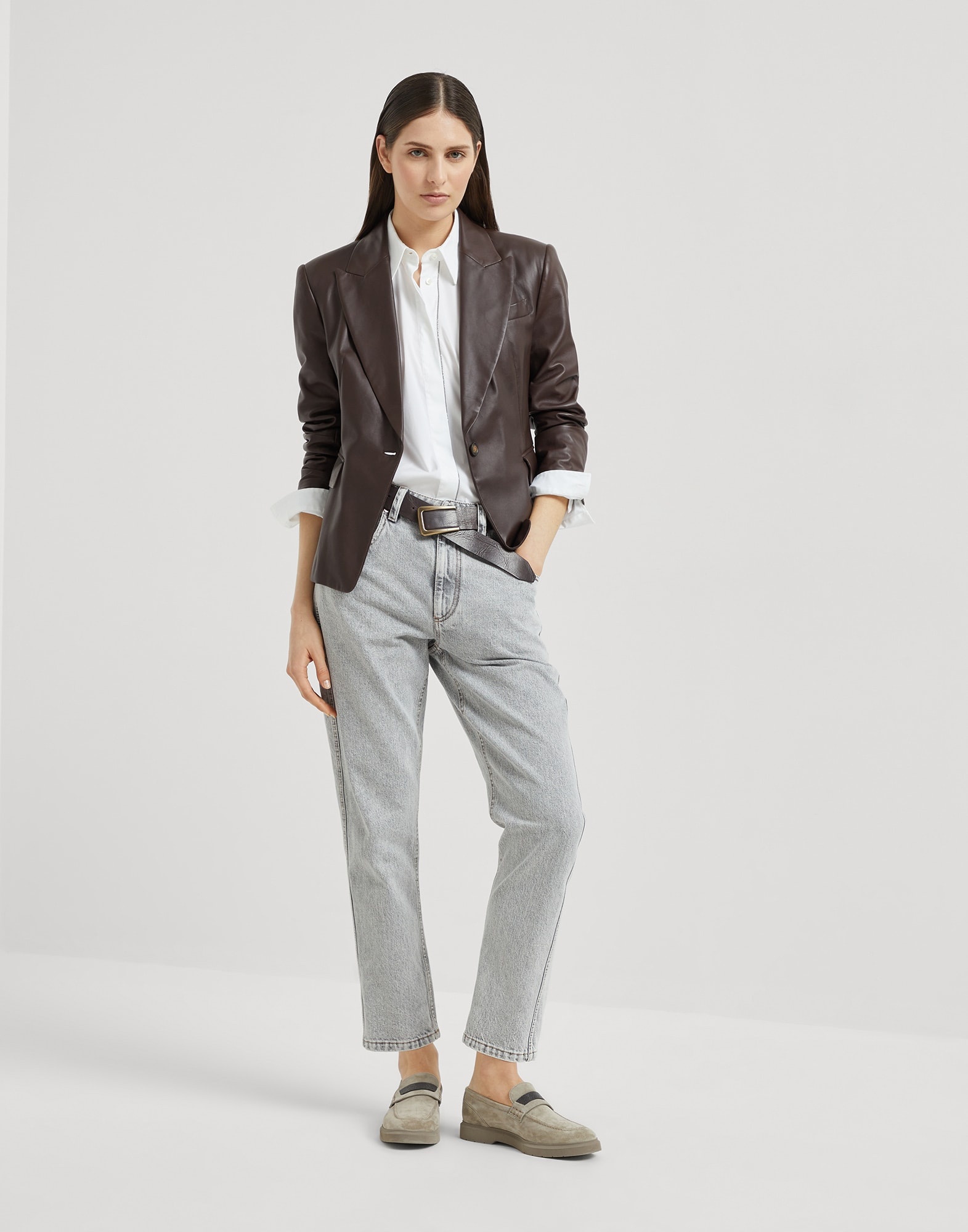 Nappa leather blazer with monili - 5