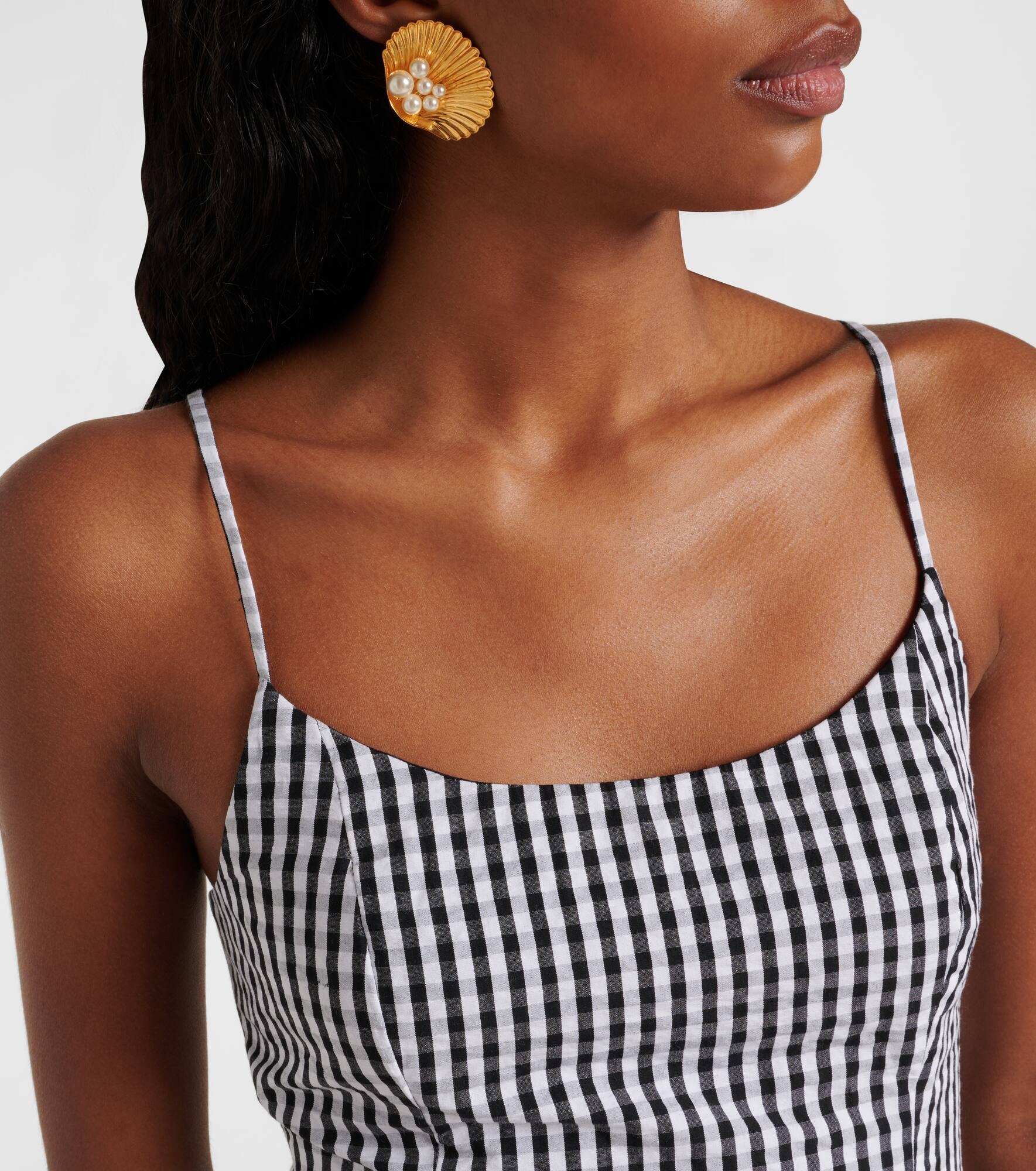 Gingham gathered cotton poplin minidress - 4