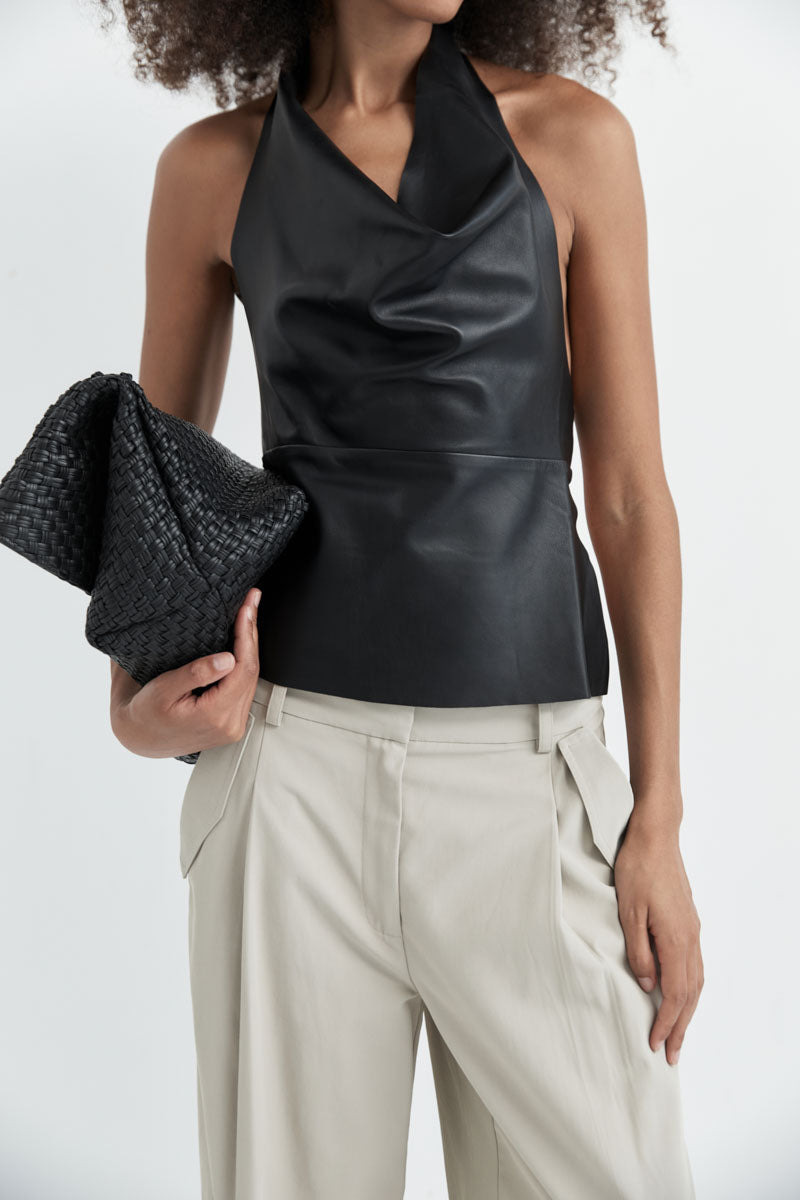 Leather Tie Top - Black - 9